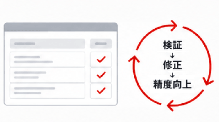 生成結果をverify reviseで検証し修正するイメージ